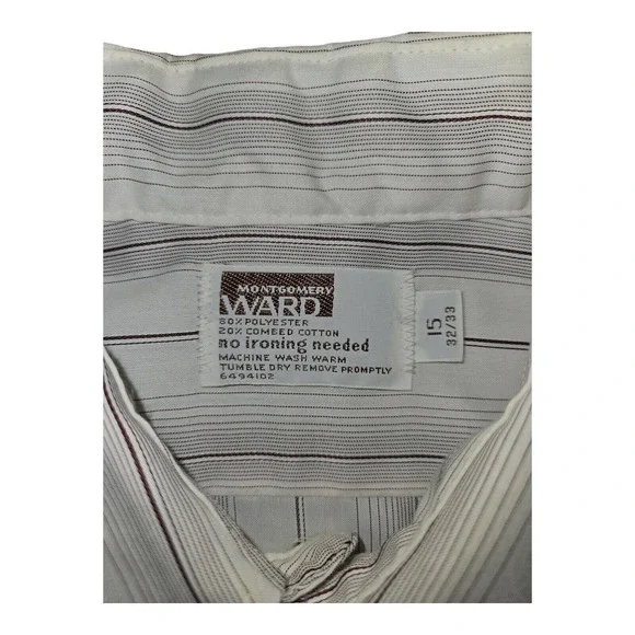 Vintage Montgomery Ward Button Up Shirt 32/33 Men's White w/Brown Stripes - Picture 2 of 6